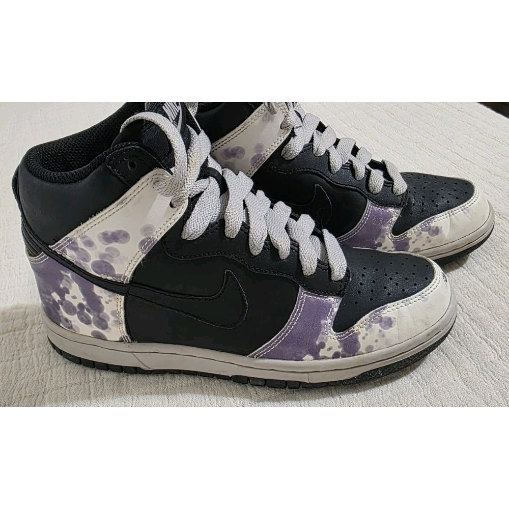 Nike‎ Dunk High Splatter 2009 Hi Top Sneakers Womans Sz 7 Black Purple Lace Up